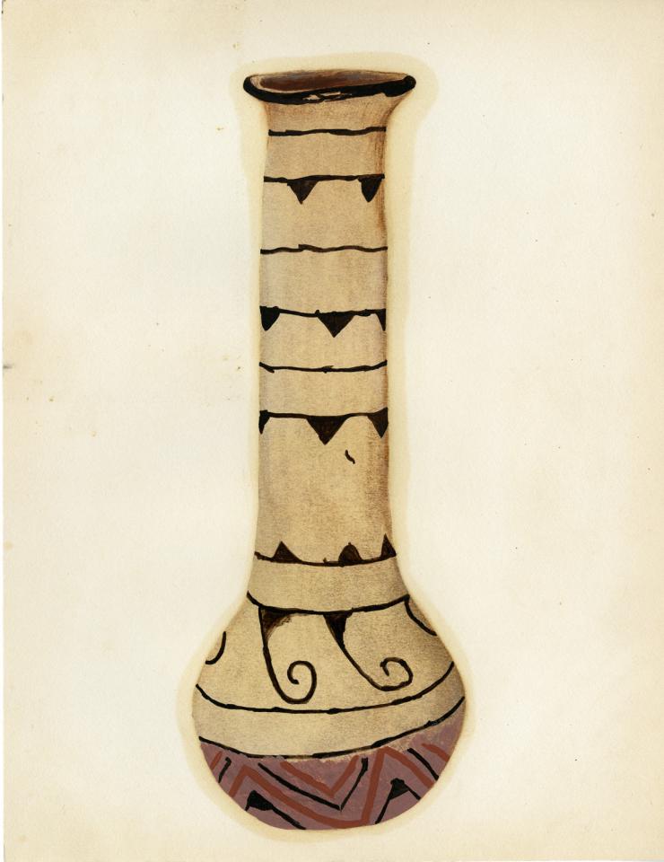 Painting of a polychrome long-necked olla