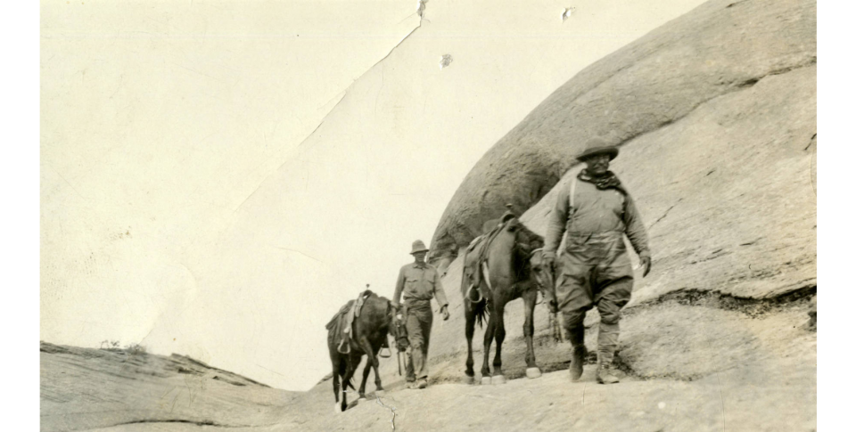 Theodore Roosevelt traversing the desert rocks