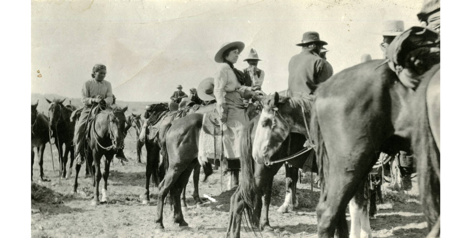 Louisa Wetherill socializing on horseback