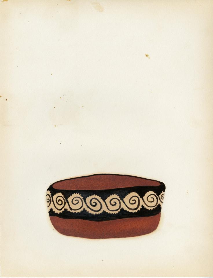 Painting of a polychrome bowl with stylized scroll band