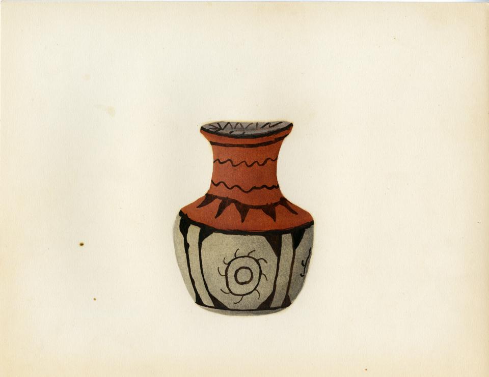 Painting of a polychrome jar with sun design