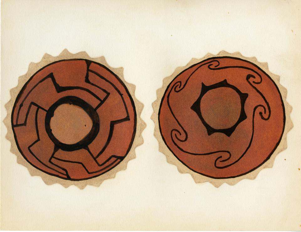 Painting of a polychrome platter with undulating rim