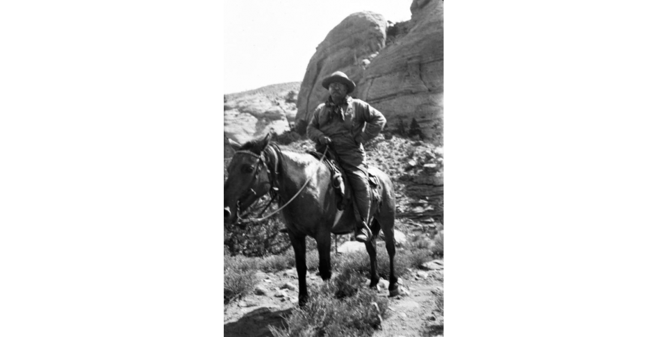 Theodore Roosevelt on horseback at Rainbow Bridge